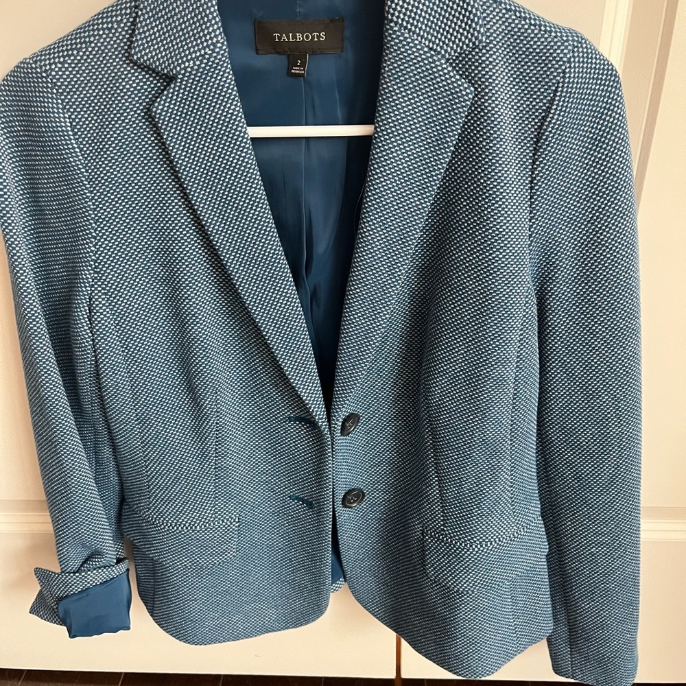 Blue small-checked blazer. Worn only a few times.